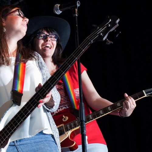 two people experiencing the Rock 'n' Roll Museum Experience