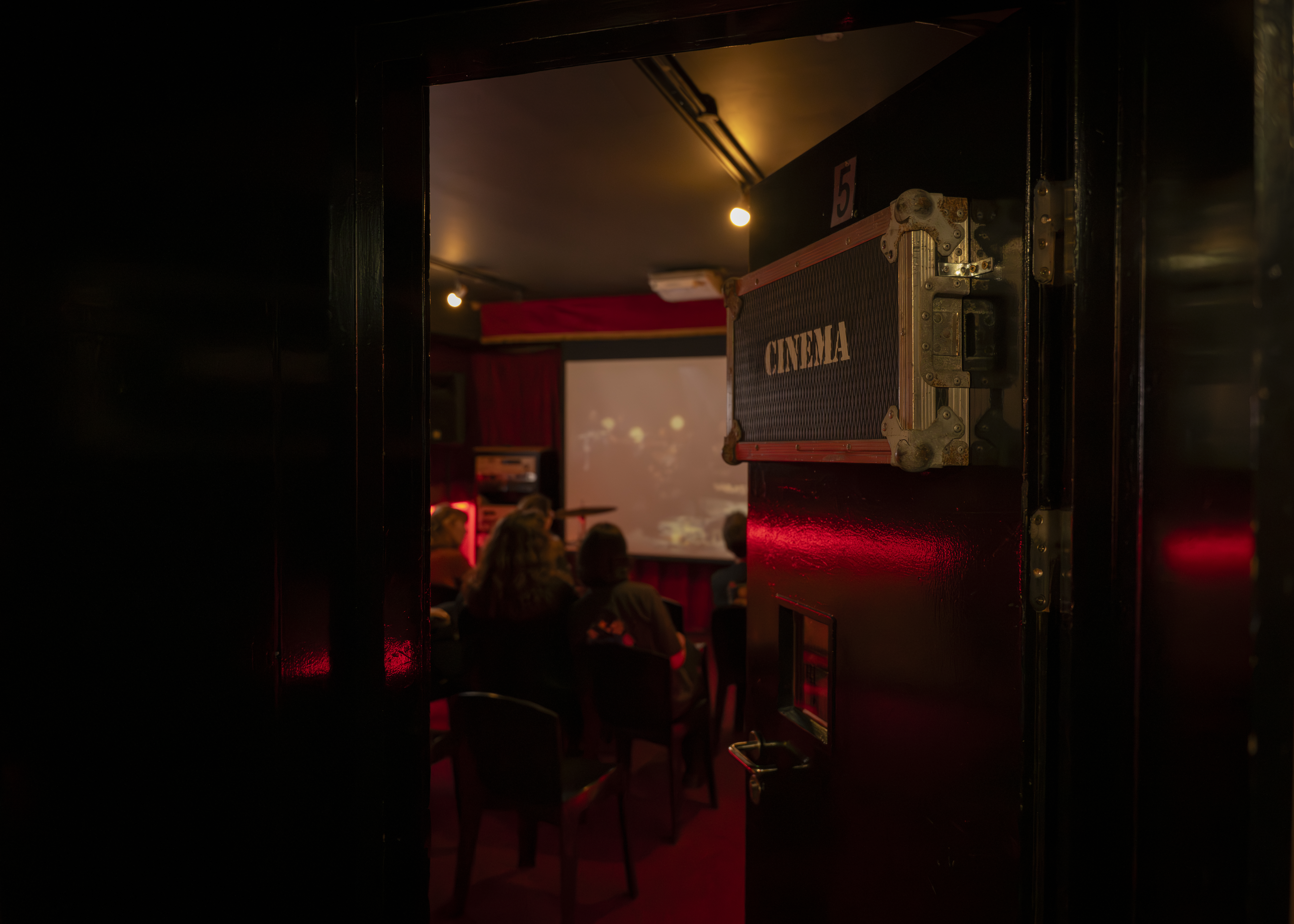 cinema room door with cinema signage on the door