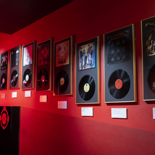 up close of vinyls on wall