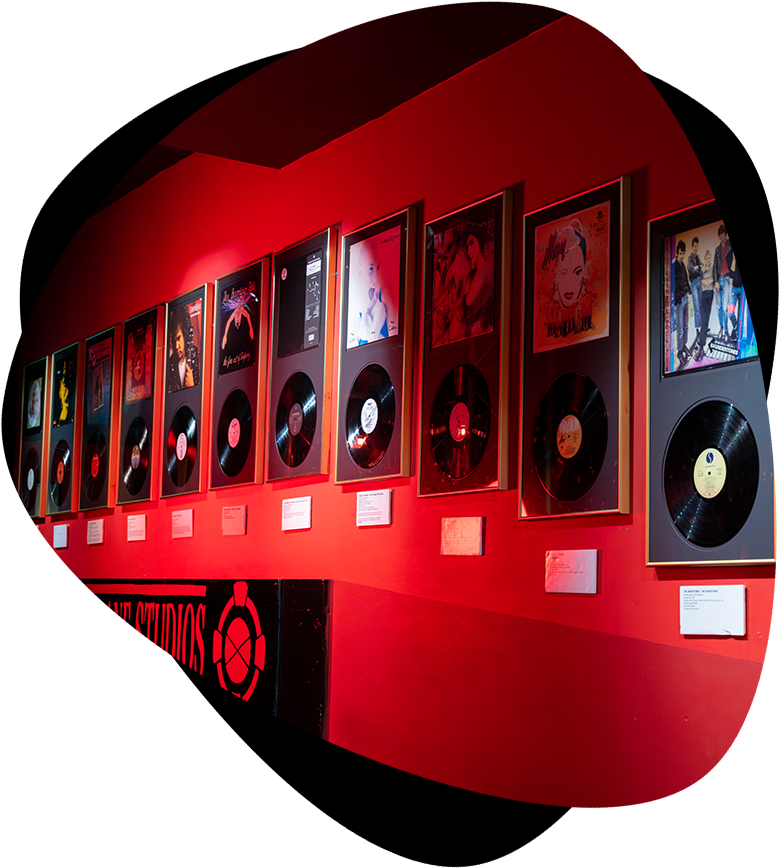 up close of vinyls on wall
