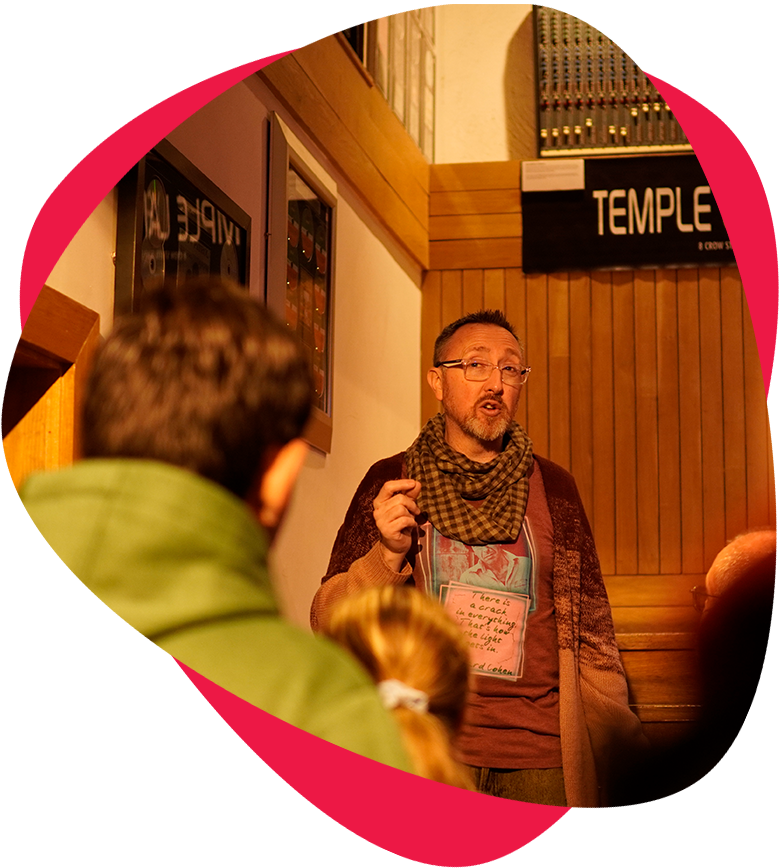 tour guide showing tourists around